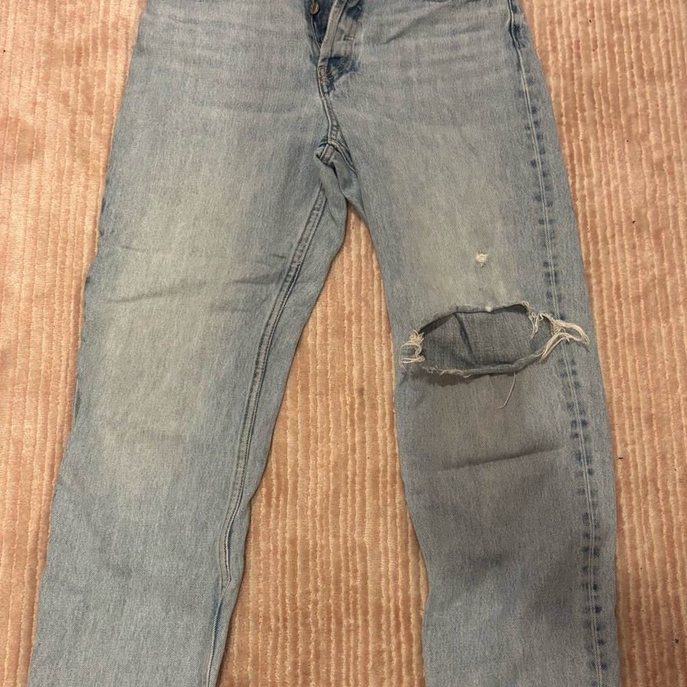 Zara Blue Straight-Leg Jeans with Distressed Knee